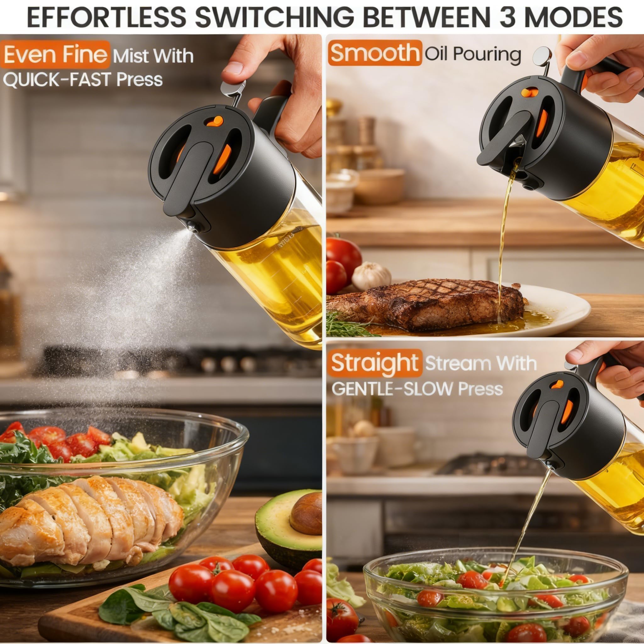 Costop Oil Sprayer for Cooking, 2025 Large Advanced Olive Oil Dispenser Bottle,500ml/17oz Glass Olive Oil Sprayer,2 in 1 Even Spray with Portion Control for Kitchen, Air Fryer, Salad, BBQ - Yellow