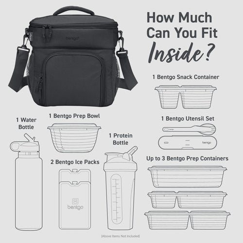 Bentgo Prep Deluxe Insulated Multimeal Bag - Lunch Box Bag, Holds 5 Meals, Premium Insulation up to 8 Hrs, Durable, Water-Resistant - Large Capacity For Adult Meal Prep (Dark Gray)