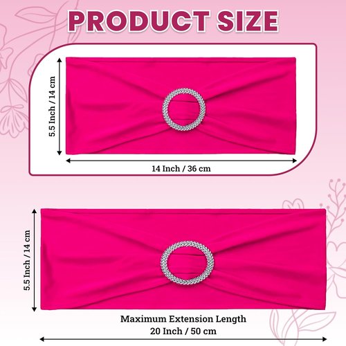 MDS Spandex Chair Sashes - Premium Stretch Covers with Buckle Slider for Weddings & Events | Pack of 50 - Magenta