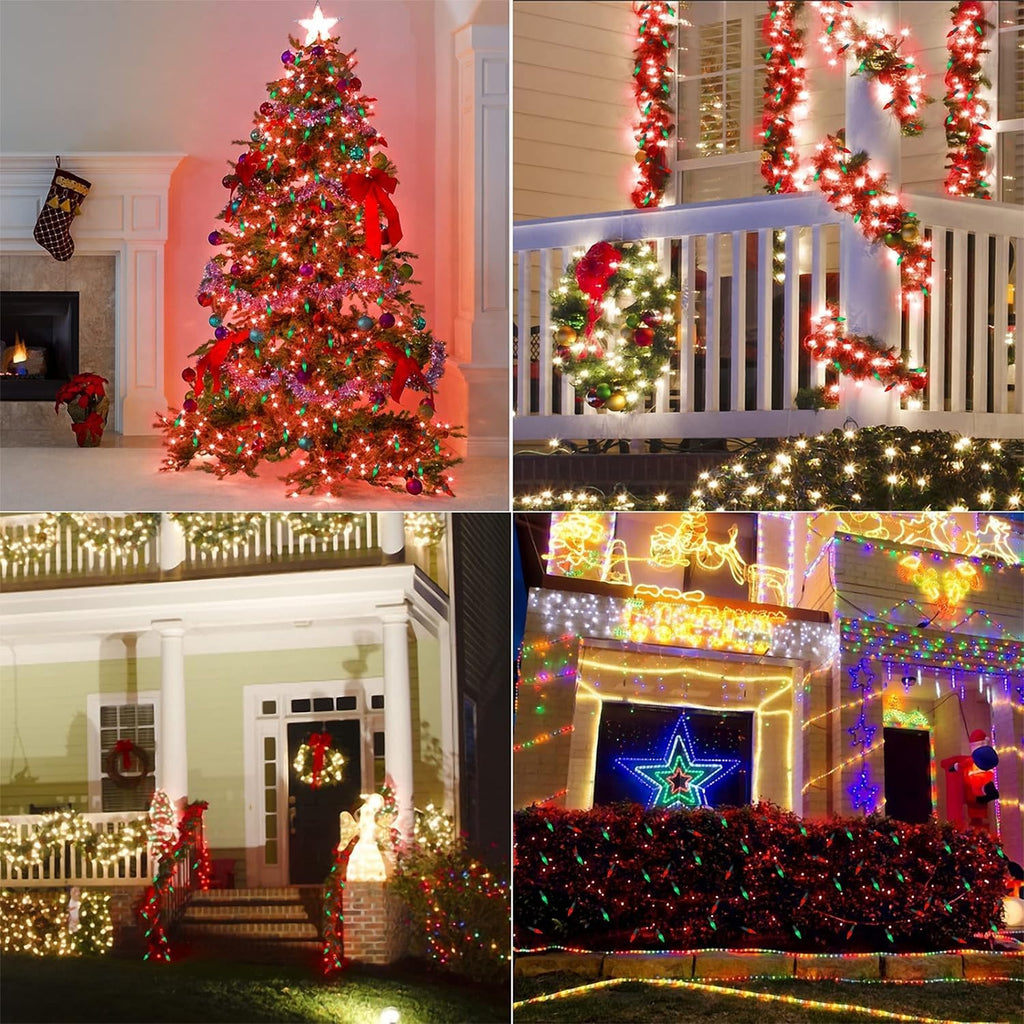 WATERGLIDE C6 100 LED Christmas String Lights - 33ft Waterproof Fairy Lights for Indoor/Outdoor Decor | Red & Green