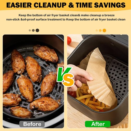 375Pcs Air Fryer Paper Liners, 8" Square Air Fryer Liners Disposable, Heavy-Duty Parchment Paper for 5-8 qt Airfryer, Non-Stick & Non-Leak Paper Liners for Oven Pan, Deep Fryer Parts & Accessories