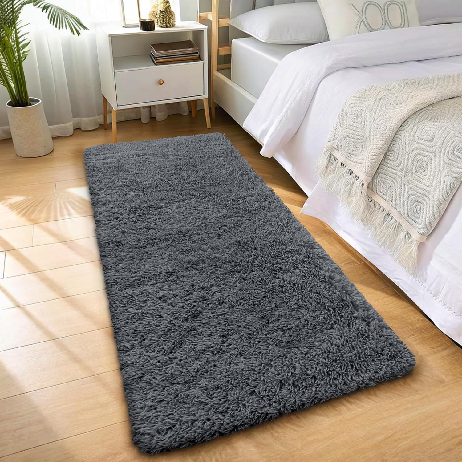 OLANLY Runner Rugs - Soft, Machine Washable Shaggy Design for Hallway & Bedroom | Grey 3x11 ft