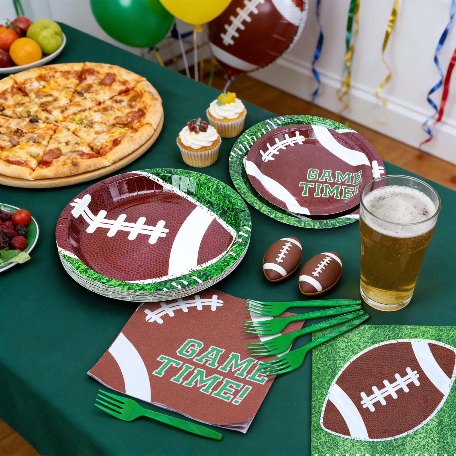 ZVK Serve 50 Football Party Paper Dessert Plates Dinner Plates Napkins with Forks Set Disposable Dinnerware