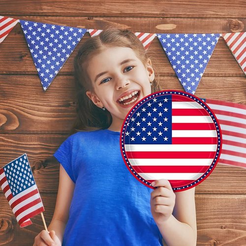 Gatherfun American Flag Party Supplies - Disposable Napkins & Plates for 4th of July | Serves 50