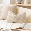 BlissBlush 12x20 Lumbar Pillow Cover, Rectangular Neutral Beige Decorative Throw Pillowcase for Couch Sofa, Embroidered Velvet Farmhouse Accent Cushion (Cover Only)