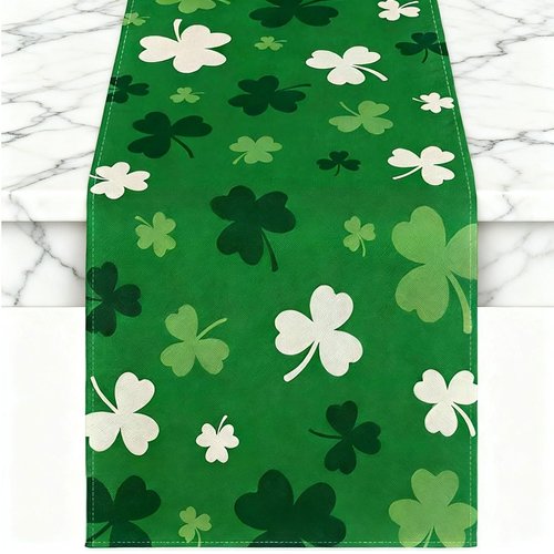 St. Patrick's Day Table Runner 72 x 13 Inch St. Patrick's Day Table Centerpieces Cover White Green Shamrocks Theme Decor for Irish Holiday Celebration, Home, Party, Saint Patricks Decorations