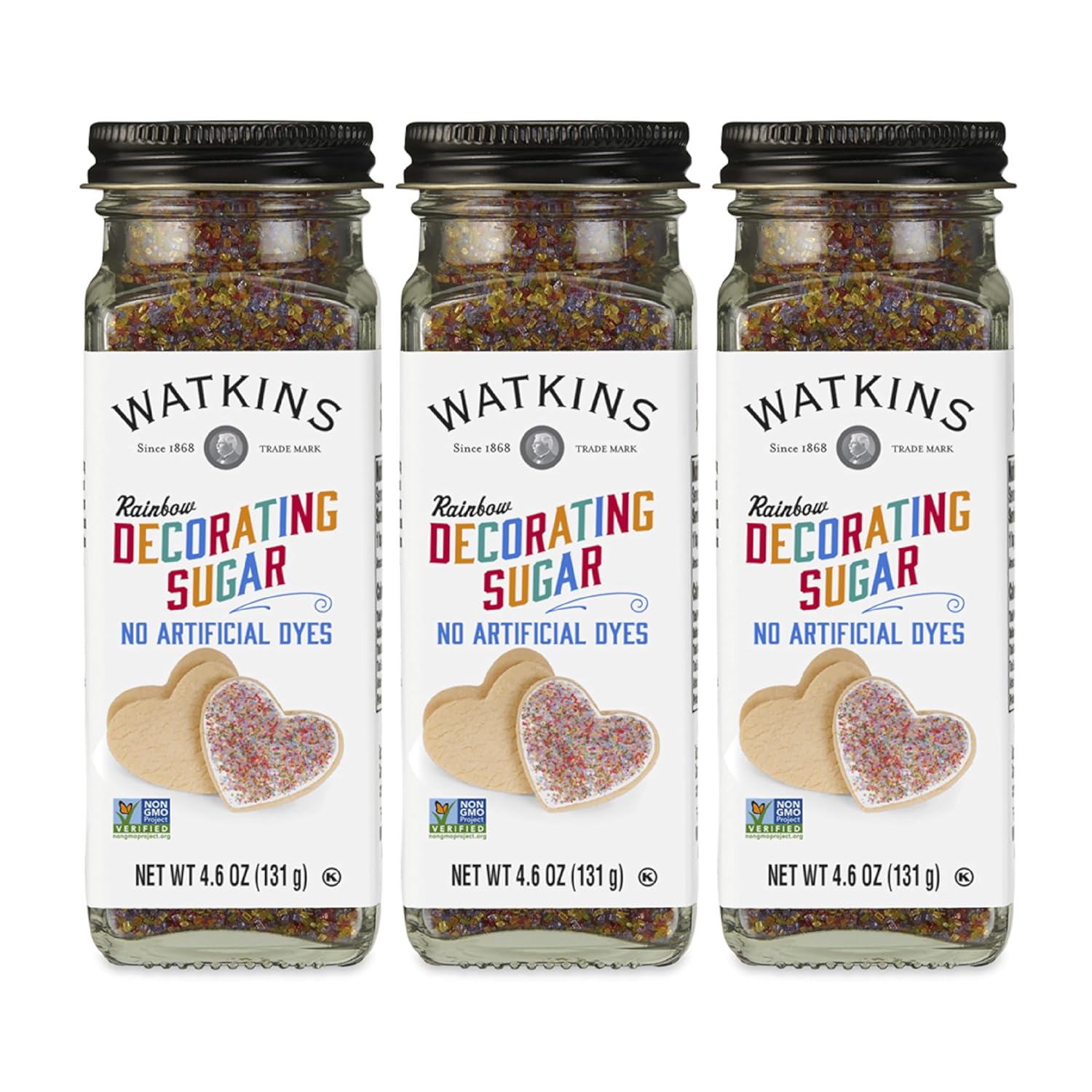 Watkins Rainbow Decorating Sugar - Non-GMO, 4.6 Ounce | Pack of 3 for Vibrant Baking