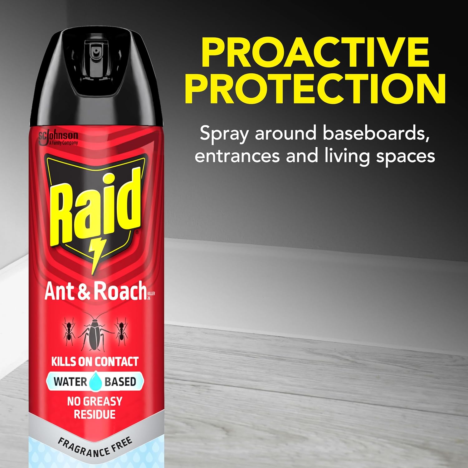 Raid Ant & Roach Bug Spray - Water-Based Insecticide Kills On Contact | 17.5 oz, No Greasy Residue