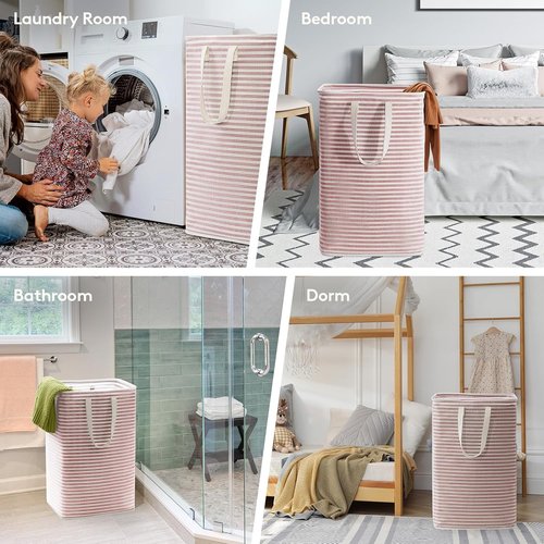 Lifewit Laundry Basket - 80L Collapsible Hamper with Reinforced Handles | Waterproof Design, Pink