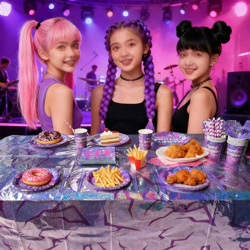 Skiennix Holographic Tablecloth - 54x108 Inch Purple Lightning Bolt | Waterproof Disposable Cover for Kpop Birthday Party