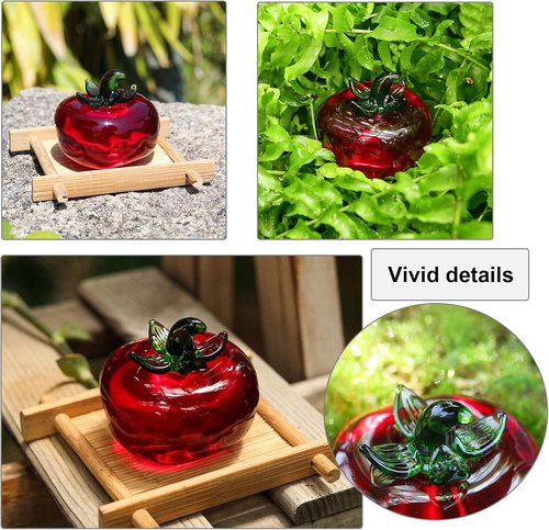 LONGWIN Glass Mini Tomatoes Figurines - Collectible Crystal Fruit Decor for Tabletop Centerpieces