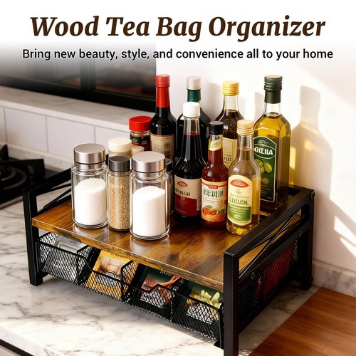 NANXITU Tea Holder Organizer,Wood Tea Box Organizer Storage Box,Tea Caddy for Tea Bags Organizer Drawer,with 8 Compartments Multi-Functional Tea Station Chest for Countertop