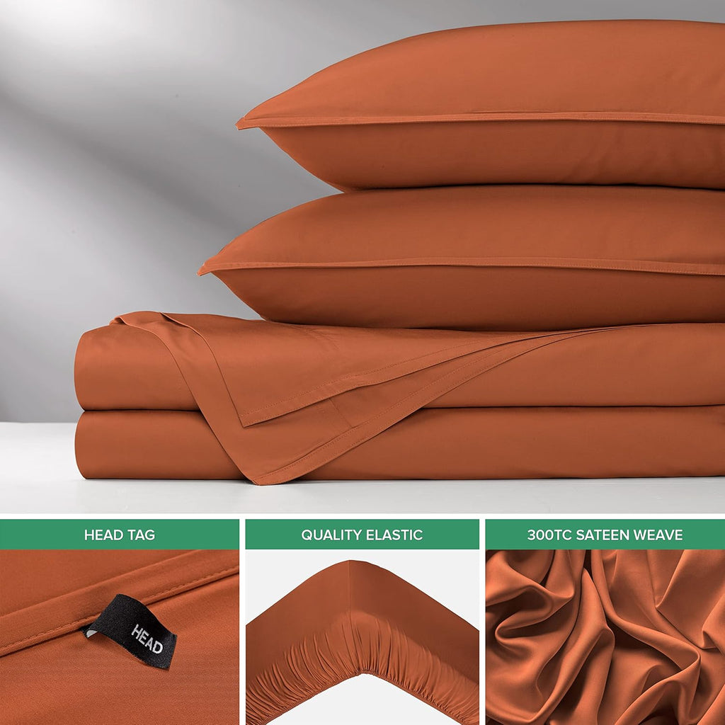 Pure Bamboo Split King Sheets - 100% Organic Viscose Bed Sheet Set, Soft & Cooling, Terracotta