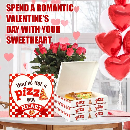 Fullhawl 50 Pcs Valentine‘s Day Heart Mini Pizza Box Square Cardboard Pizza Box Small Cookie Boxes for Valentine Celebrations Party Favors Birthdays Weddings, (5.1 x 5.1 x 0.78 Inches)