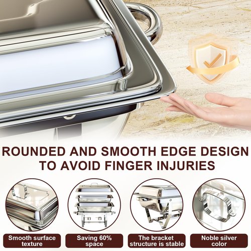 8QT Chafing Dishes for Buffet, Chafing Dish Set, High Grade Stainless Steel Chafers and Buffet Warmers Sets for Parties, Wedding, Birthday, Rolled-Edge Design with Silver