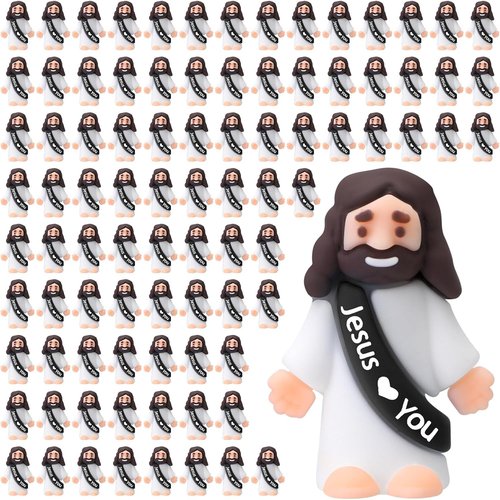 Bememo 100 Pcs Little Jesus Figures - Original Design Pocket Rubber Figures for Easter Gifts | Black