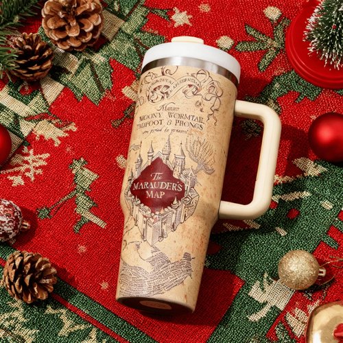 Annshein 40 oz Tumbler with Handle and Straw, Insulated Stainless Steel Travel Mug, Wizard Magic Map Cup, Large Double Wall Coffee Cup with Lid