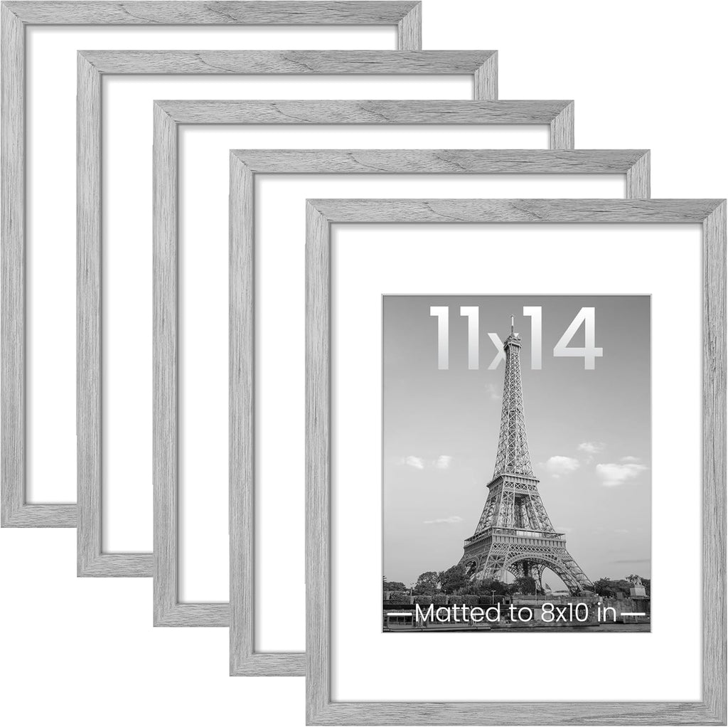 Upsimples 11x14 Picture Frame Set of 5 - Display 8x10 or 11x14 Photos | Stylish Gray Wall Gallery Frames
