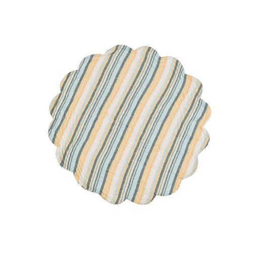 C&F Home Ainsley Placemats Set of 6 Jacobean Floral Reversible Stripes Round Cotton Machine Washable Dining Kitchen Tabletop Home Decor Decoration 17" Tan