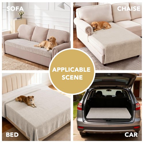 H.VERSAILTEX Non Slip Pet Couch Cover Chenille Dog Bed Protector Thick Soft Sofa Slipcover Pet Friendly Washable Couch Cushion Covers for Pets (30" x 70", Oatmeal)