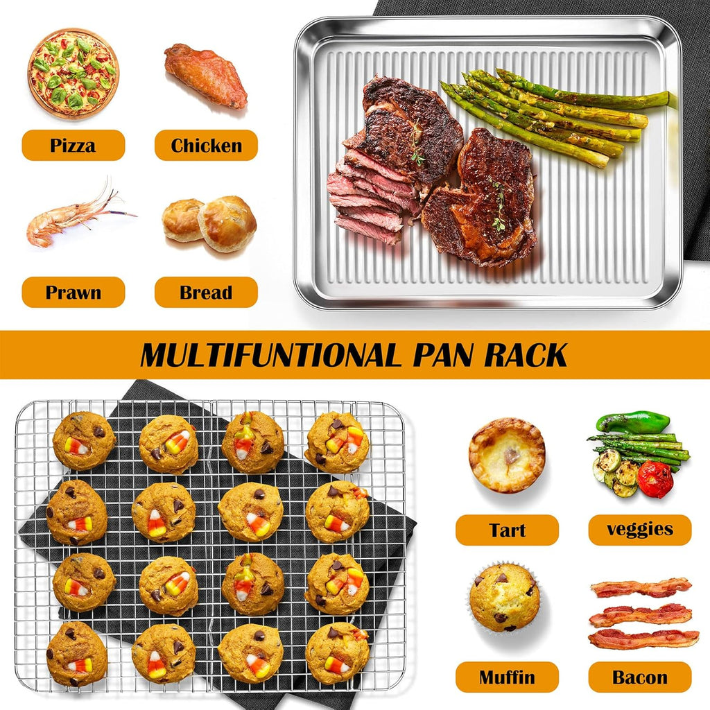 P&P CHEF Stainless Steel Baking Oven Pan - Versatile Cookie & Bacon Tray with Wire Rack | 17.5 x 13 x 1 Inch