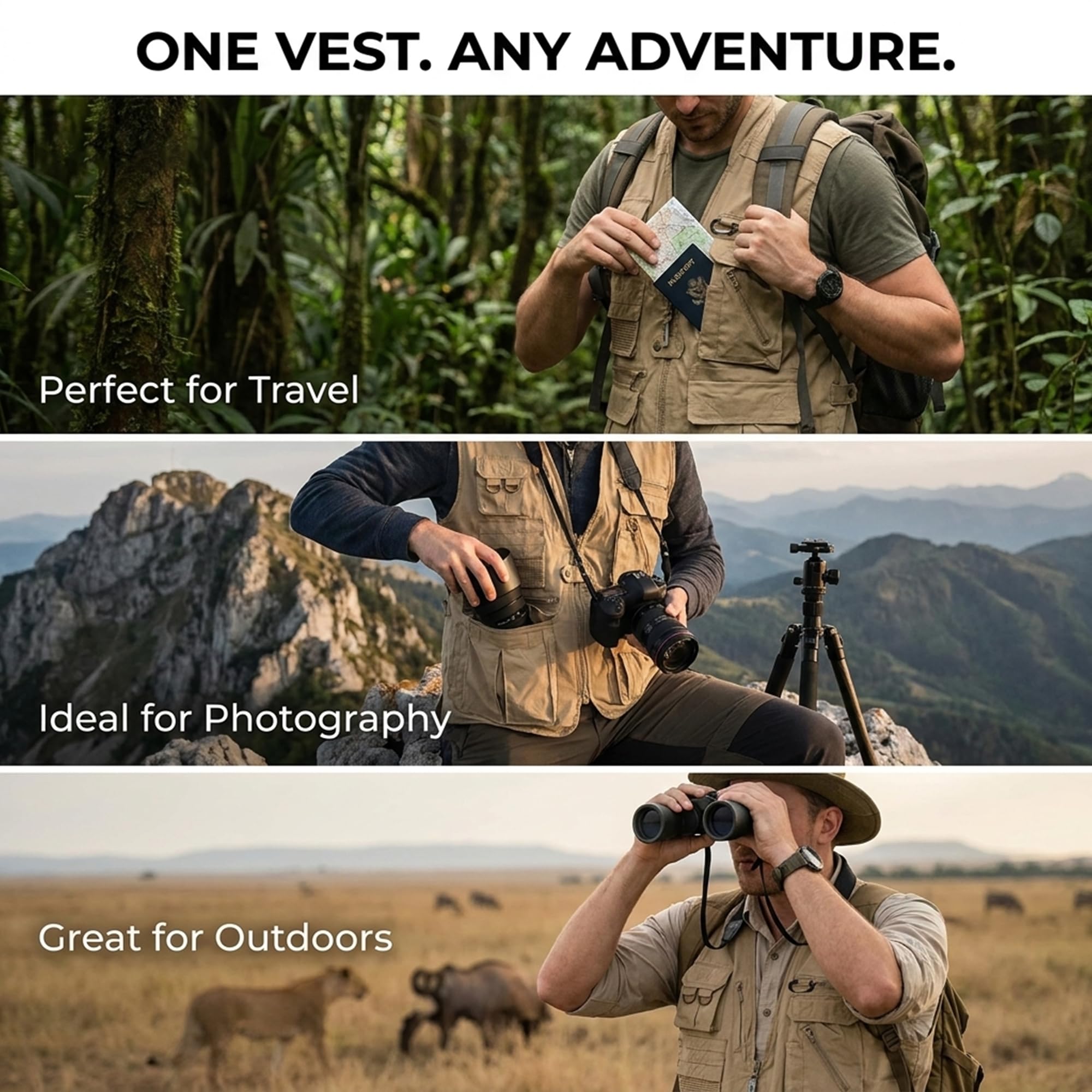 Humvee Photography Utility Vest With 21 Pockets | Perfect for Travel, Safari, Hunting, Camping & More 100% Cotton, Comfortable & Sturdy, Tactical & Safari Jacket | Vest for Men & Women