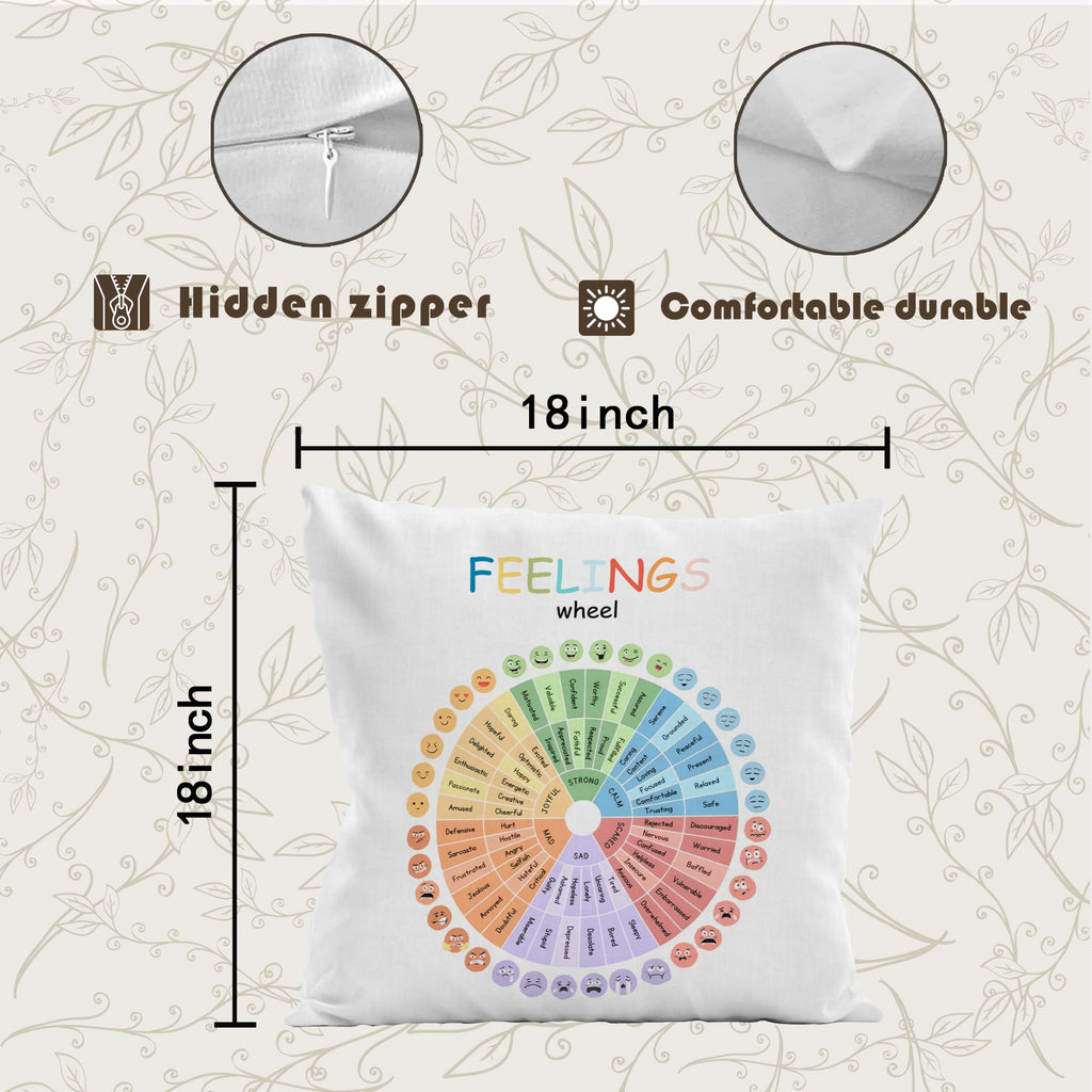 URLLUAE Feelings Wheel Pillow Covers 18x18, Counseling Office Must Haves Throw Pillow Cover, Calming Corner Classroom Room Decor, Mental Health Therapy Office Decor,Classroom Pillows Covers,Set of 2