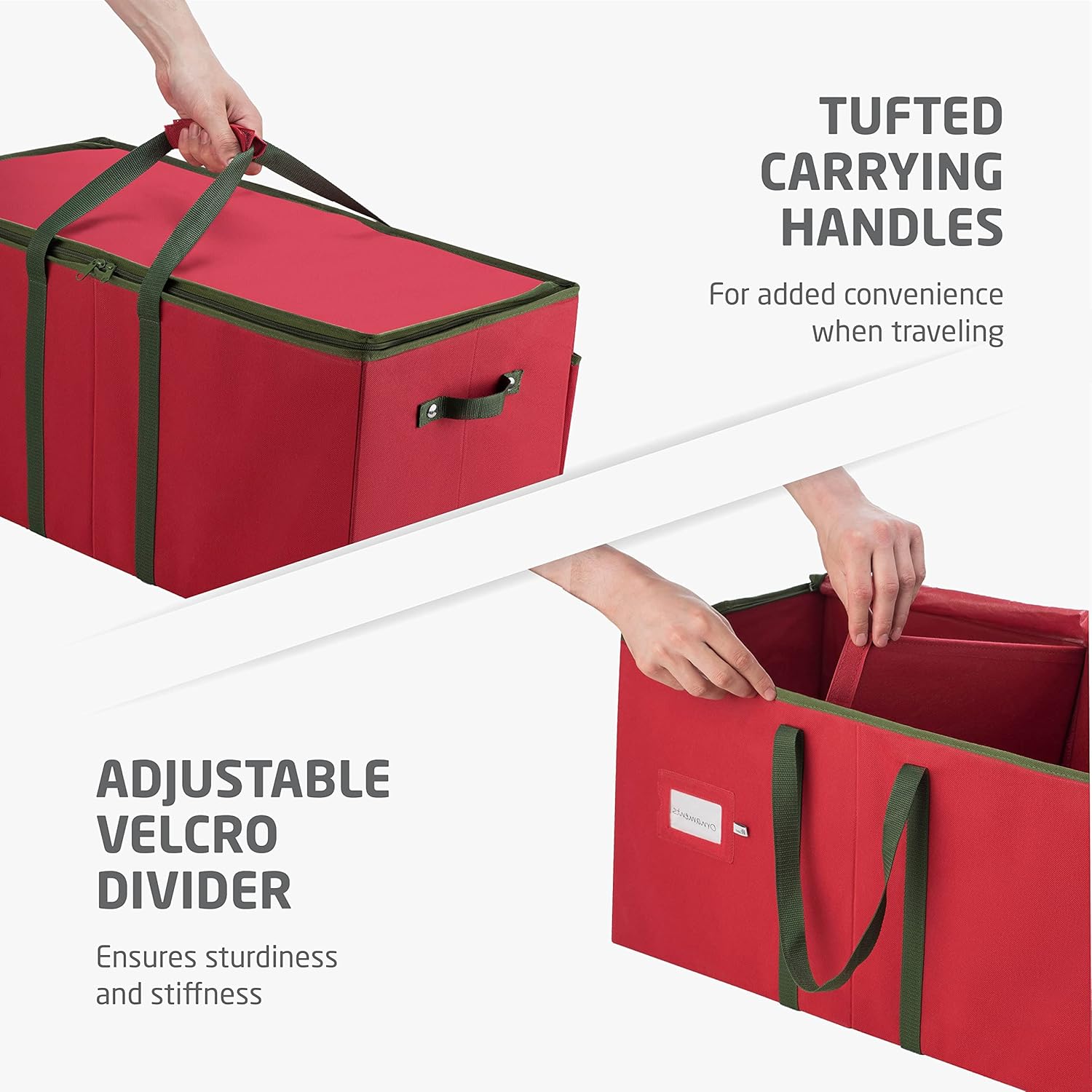 ZOBER Large Christmas Ornament Storage Box - Holds 80 3" Ornaments with Dividers | Durable Red Container for Figurines and Accessories