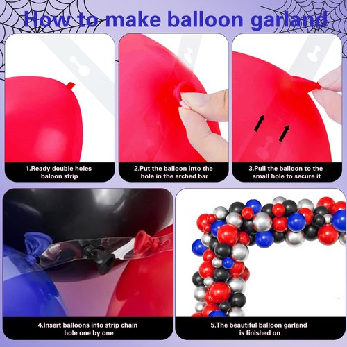Red Theme Borthday Party Decorations Kit -Red Blue Black Latex Balloons Arch Garland with Web Backdrop for Boys Girls Kids