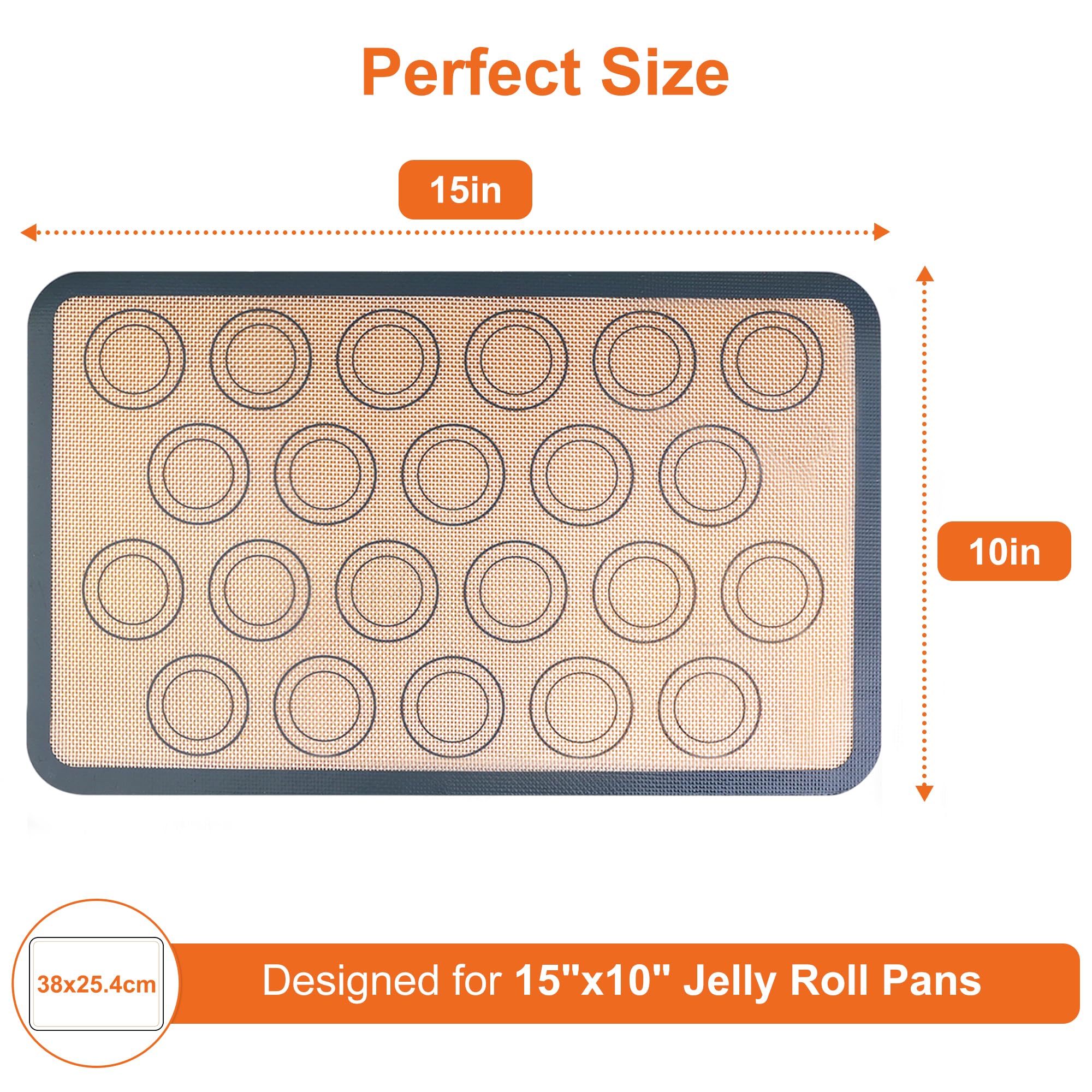 HOOMIL Macaron Silicone Baking Mats, 15"x10", Non-Stick, Reusable, Food Safe, Jelly Roll Sheet Size Silicone Mat, Pack of 2