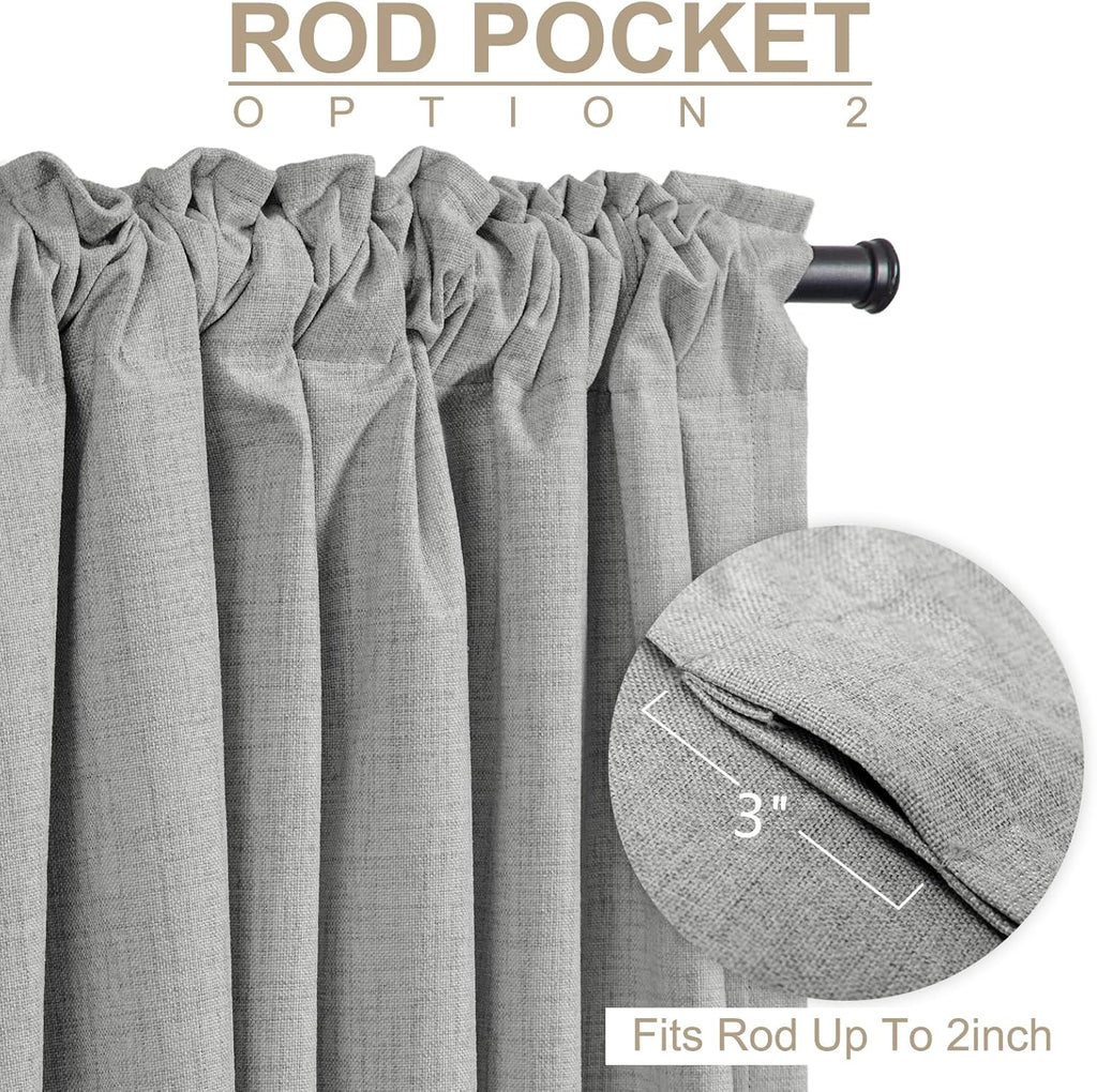 Skiennix 100% Blackout Linen Curtains - Thermal Insulated Drapes for Bedroom | 84" Long, Ash Grey, 2 Panels Set