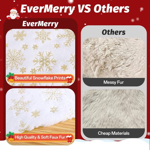 EverMerry Christmas Tree Skirt, 36 inches White Luxury Christmas Tree Skirts with Snowflake, Xmas Tree Skirt Decorations for Christmas New Year Party Decor