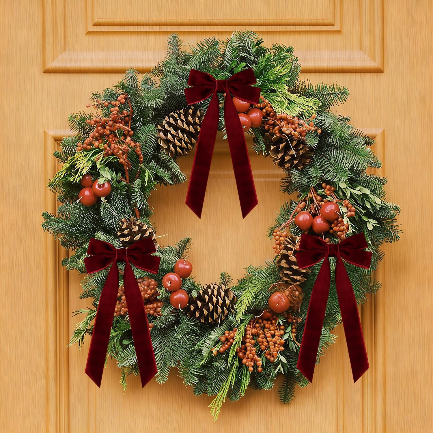 Velvet Ribbon Bows by Wine Red | 12 Pcs 5in x 10in Christmas Tree Ornaments for Holiday Decor