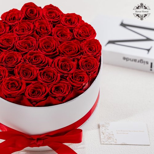 27 Forever Roses in Luxury White Box, Eternal Real Roses Birthday Gifts for Women, Preserved Flowers for Delivery Prime, Anniversary, Valentine's Day, Mothers Day for Mom (Red)