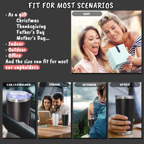 Eyasure 20 oz Tumbler with lid Double Wall Vacuum Insulated Tumblers Stainless Steel Coffee Mug Travel Coffee Tumbler Powder Coated Tumbler Cup Keep Hot&Cold - (Black 6 Pack)