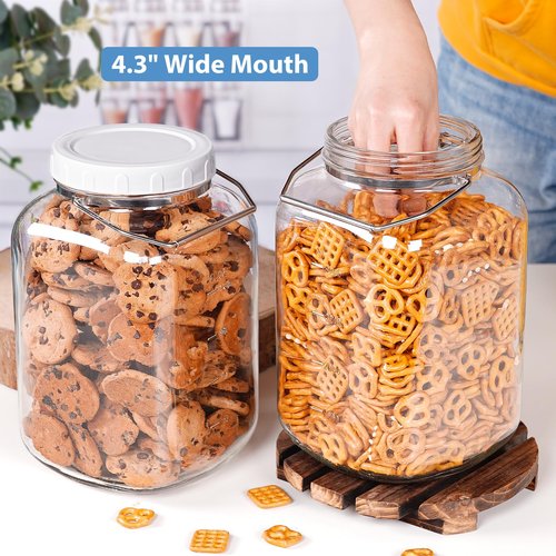1.5 Gallon Glass Jar with airtight Lid, 2 Pack Wide Mouth Mason Jars with Sturdy Handle, Storage Containers with 2 Clear Scales(192 fl Oz/5700ML), Large Glass Jar for Pickling, Canning, Storage