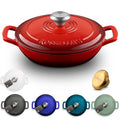 ROSSALLINI Signature Enameled Cast Iron Braiser, Non-Stick Serving Pot with Tight Fitting Lid for Perfect Roasting, Baking, Sauteing, Searing, and Pan Frying | 2.25Q (2.1L) - Red