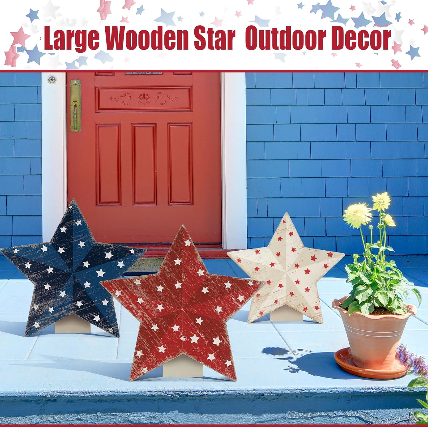 Regine Switzerland 3D Patriotic Wood Star Yard Signs - Rustic Red, White & Blue Decor for 4th of July & Memorial Day