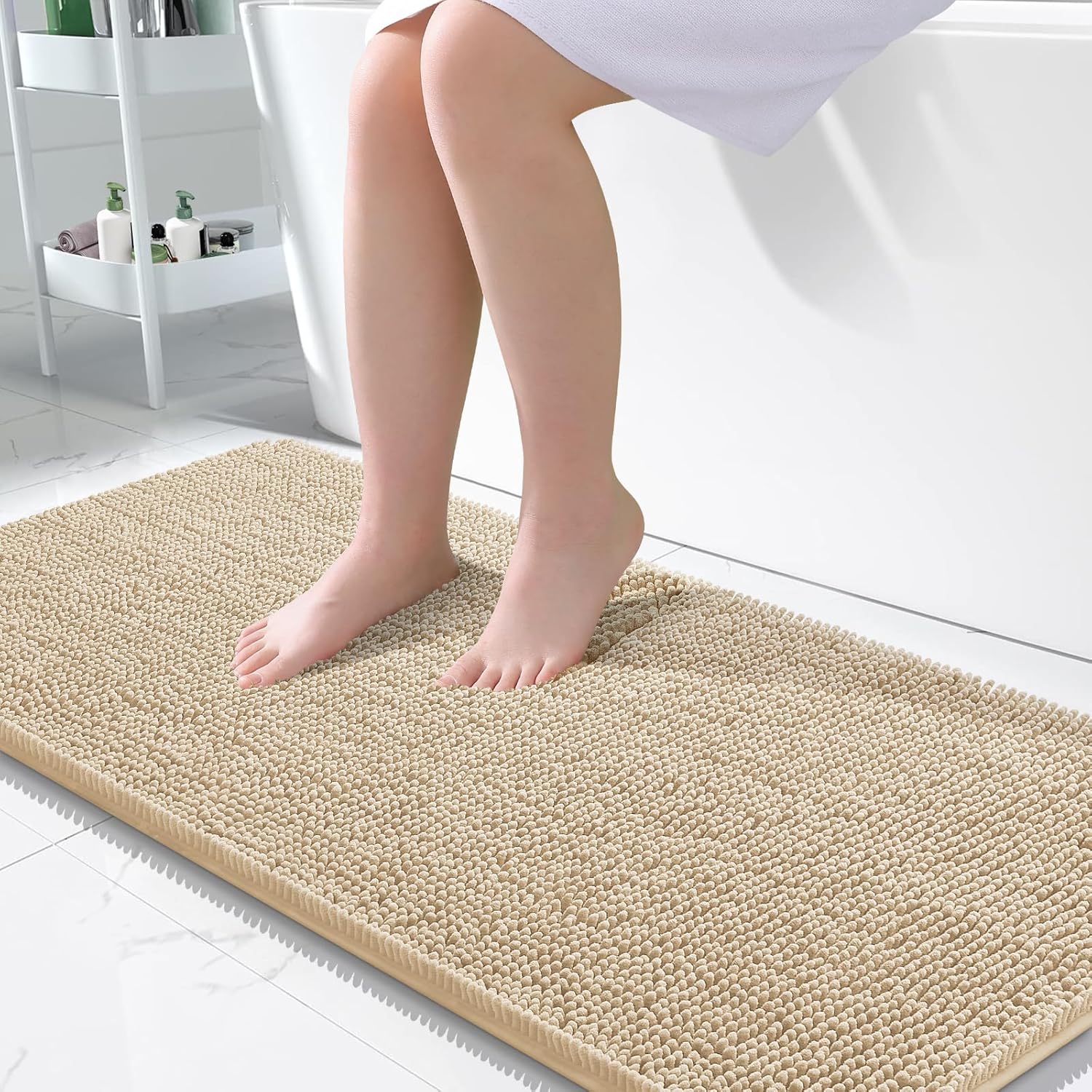 OLANLY Bath Rugs - Extra Soft Chenille | Quick-Dry, Machine Washable, 50x30, Beige