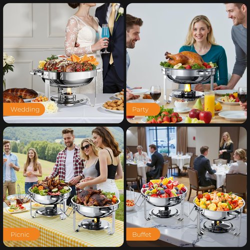 Chafing Dishes for Buffet 2 Pack, 5QT Food Warmers for Parties Buffet, Stainless Steel Round Chafers and Buffet Warmers Sets for Home, Gatherings, Birthday, Parties, Church Events, Catering Events