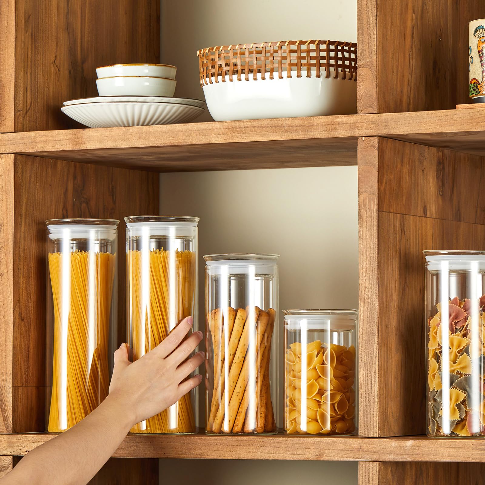ZENS Modern Glass Food Storage Jars Set of 2, 50oz Clear Glass Canisters with Airtight Lids, Large Container for Kitchen Pantry Pasta, Sugar, Flour, Coffee, Pasta, Tea