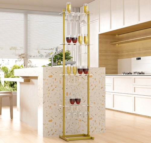 WYJREES Champagne Wall for Party, 4 Tier Acrylic Champagne Wall Holder with 32 Glass Slots, Movable Champagne Wall Flute Stand for Wedding, Parties, Events, Bridal Showers, Photo Booth Props