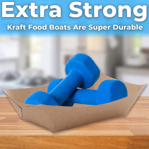 Eco Friendly USA-Made 3lb Food Holder Trays 250 Pk. Compostable Kraft Paper Container for Diners, Concession Stands or Camping. Best Sturdy 3 Lb Disposable Party Snack Boat for Nachos Tacos or BBQ.