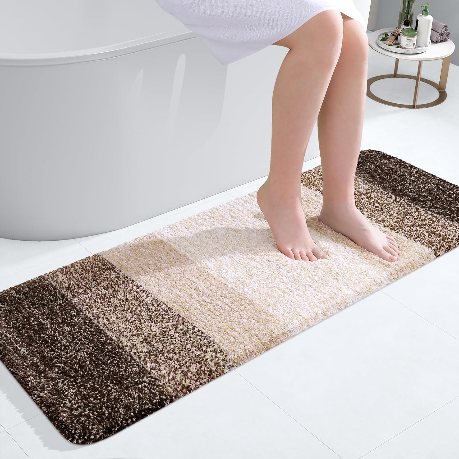 OLANLY Bathroom Runner Rug - Extra Soft Microfiber Mat with Rubber Backing | Quick Dry, Washable, 47x17, Light Brown