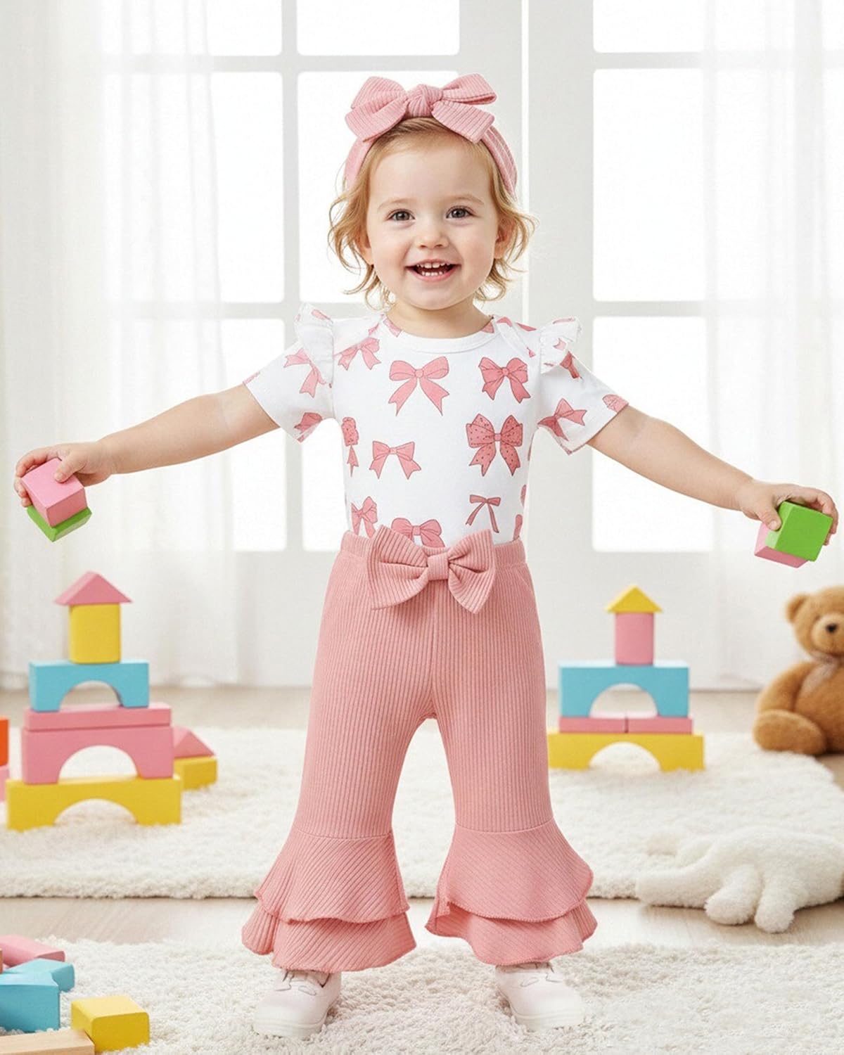 Renotemy Newborn Baby Girl Clothes - Bell Bottom Romper Set for Spring/Summer | Preemie to 12 Months