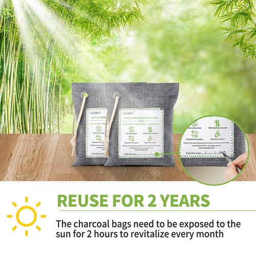 CLEVAST Bamboo Charcoal Air Purifying Bags - (Large, 4×200g), Removes Odors and Moisture, Nature Fresh Air Purifier Bags, Odor Eliminator for Home, Car, Pets, Bathroom, Basement