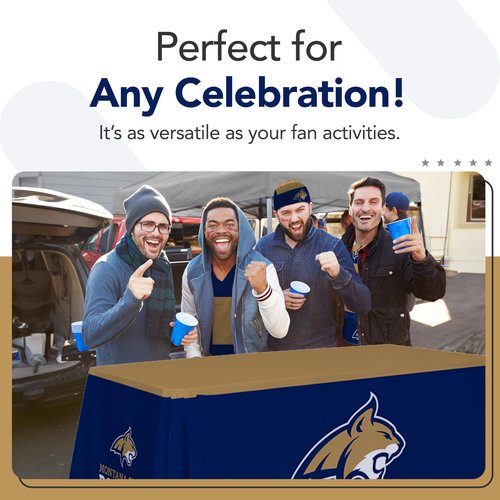 Montana State Bobcats College Sports Printed Table Throw - NCAA Licensed - Polyester - School Tablecloth (Blue, Gold, White) (6' Draped)