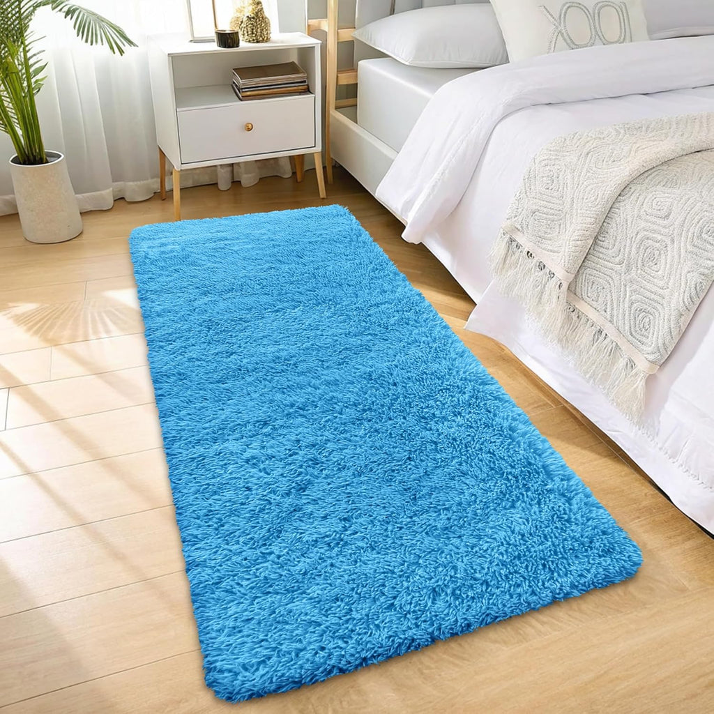 OLANLY Runner Rugs - Soft, Machine Washable Shaggy Carpet for Hallway & Bedroom | Bright Blue, 2x6 ft