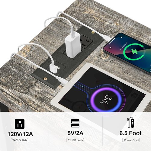 VECELO End Tables,Narrow Nightstands with Charging Station & USB Ports &Drawers,Night Stand for Living Room, Bedroom,Misty Gray