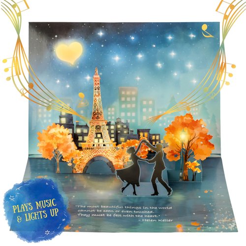 AJA Art Studio 3D Pop Up Anniversary Card for Husband or Wife - Happy Anniversary Cards for Couple with LED Lights and Romantic Music - Includes Message Insert and Plain Envelope - Paris Themed